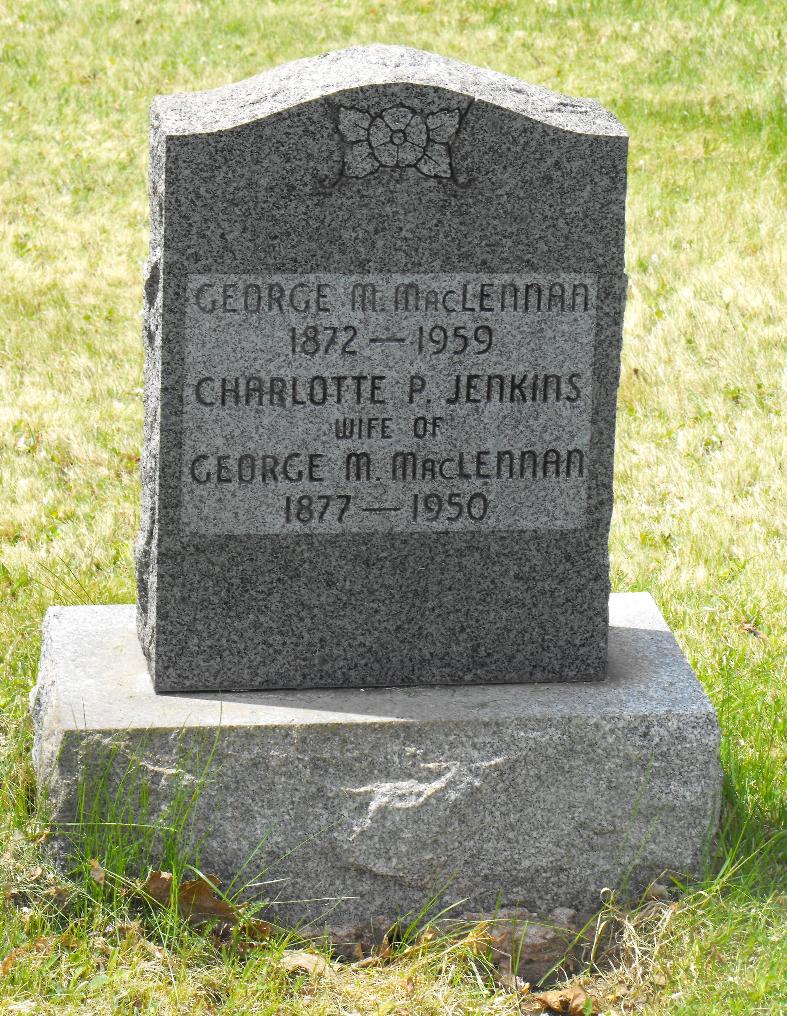 Photo of headstones/George M MacLennan 1872-1959 hdstn Belle Rv comm cem PEI